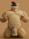  3d_(artwork) anthro balls biceps big_penis bowser claws digital_media_(artwork) dukesmith3d erection glans hair half-closed_eyes horn humanoid_penis kneeling koopa looking_at_viewer male mario_bros musclegut muscular muscular_male nintendo nipple_pinch nipple_play nipples nude open_mouth pecs penis pinch pubes red_eyes red_hair scalie simple_background slightly_chubby smile solo teeth thick_penis toe_claws tongue tongue_out video_games 