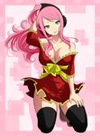  1girl breasts cleavage fairy_tail green_eyes hairband large_breasts long_hair meredy_(fairy_tail) pink_hair smile solo thighhighs 