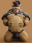  3d_(artwork) anthro belly biceps bowser bracelet bulge claws clothed clothing collar crown digital_media_(artwork) dukesmith3d facial_piercing full-length_portrait hair hands_on_belly horn jewelry kneeling koopa leather looking_at_viewer male mario_bros mostly_nude musclegut muscular muscular_male navel nintendo nipple_piercing nipples nose_piercing nose_ring nude open_mouth pecs piercing pinch portrait pubes red_eyes red_hair scalie seductive septum_piercing sharp_teeth simple_background skimpy slightly_chubby smile solo spiked_bracelet spikes teeth toe_claws tongue tongue_out underwear video_games 