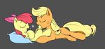  2013 apple_bloom_(mlp) applejack_(mlp) blonde_hair bow cub dickgirl equine eyes_closed feral freckles friendship_is_magic grey_background hair high-roller2108 horse horsecock incest intersex long_hair lying my_little_pony on_back on_front open_mouth oral oral_sex orange_fur penis pillow plain_background pony red_hair sex sibling sisters tongue yellow_fur young 