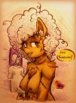  2017 afro anthro breasts dialogue equine female fur green_eyes hair horse mammal nipples nude pumpkin_patch_(yourfavoritelemonade) smile solo stories_of_the_few traditional_media_(artwork) white_hair yellow_fur yourfavoritelemonade 
