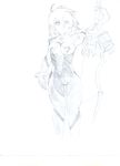  1girl akumart alissa_(akumart) bodysuit monochrome original simple_background weapon 