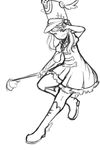  ;) ankle_wings arceonn band_uniform baton boots dress greyscale hat highres jakuzure_nonon kill_la_kill knee_boots monochrome necktie one_eye_closed sketch smile solo uniform v_over_eye winged_hat 