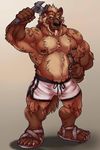  5_toes alcohol anthro arody bear beer beverage biceps big_muscles black_nipples bottle boxers brown_fur chest_tuft chubby claws ear_piercing fangs flexing fluffy fur grin grizzly_bear male mammal musclegut muscles mutant_serpentina nipple_piercing nipples pecs piercing pose sandals smile solo spanner standing teeth toe_claws toes topless tuft underwear wrench 