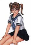  brown_eyes brown_hair glasses school_uniform serafuku tsukasa_jun twintails 