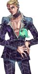 bad_id bad_pixiv_id blonde_hair blue_eyes formal halu-ca jewelry jojo_no_kimyou_na_bouken male_focus necklace prosciutto solo suit 