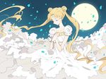  bead_bracelet beads bishoujo_senshi_sailor_moon blonde_hair bracelet camelot closed_eyes double_bun dress full_moon hands_on_own_chest hands_together jewelry long_hair moon petals princess_serenity solo tsukino_usagi twintails white_dress 