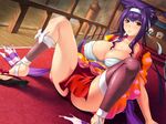  1girl breasts hyakushou_ryouran_konagi_ikki!_jingai_makanden japanese_clothes large_breasts ordin_soft purple_hair sitting 