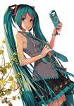  aqua_eyes aqua_hair blush bug butterfly earphones efmoe handheld_game_console hatsune_miku insect long_hair looking_at_viewer necktie playstation_portable skirt sleeveless smile solo thighhighs twintails very_long_hair vocaloid zettai_ryouiki 