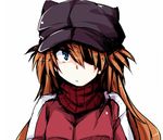  blue_eyes chata_maru_(irori_sabou) hat long_hair looking_at_viewer neon_genesis_evangelion simple_background solo souryuu_asuka_langley white_background 