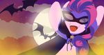  cape clasherz equine fangs female feral friendship_is_magic fur hair horse long_hair mammal mask moon my_little_pony open_mouth pink_fur pink_hair pinkie_pie_(mlp) pony sky smile solo tongue wings 
