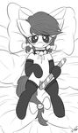  blush bow cane collar equine female feral horse legwear mammal masturbation monochrome my_little_pony original_character pillow plain_background pony replica_(artist) sketch solo stockings white_background 