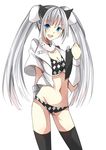  absurdres animal_ears bad_id bad_pixiv_id bikini blue_eyes cat_ears clipboard detached_sleeves gevjon hair_ornament highres jacket kneehighs long_hair miss_monochrome miss_monochrome_(character) open_mouth short_sleeves smile solo swimsuit twintails very_long_hair white_background white_hair 