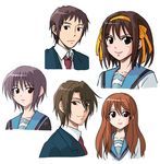  asahina_mikuru brown_eyes kandanchi kandanichi kyon nagato_yuki school_uniform serafuku suzumiya_haruhi suzumiya_haruhi_no_yuuutsu 