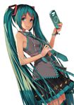  aqua_eyes aqua_hair blush bug butterfly earphones efmoe handheld_game_console hatsune_miku insect long_hair looking_at_viewer necktie playstation_portable skirt sleeveless smile solo thighhighs twintails very_long_hair vocaloid zettai_ryouiki 