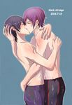  2boys eyes_closed free! kiss male male_focus matsuoka_rin multiple_boys nanase_haruka_(free!) short_hair standing swimsuit yaoi 