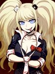  :p blonde_hair blue_eyes breasts cleavage collarbone crossed_arms danganronpa danganronpa_1 enoshima_junko hair_ornament highres itou_yuuji jewelry large_breasts long_hair looking_at_viewer loose_necktie necklace necktie sketch sleeves_rolled_up smile solo spoilers tongue tongue_out twintails upper_body 