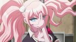  animated animated_gif blonde_hair blue_eyes bow breasts cleavage danganronpa enoshima_junko laughing nail_polish 