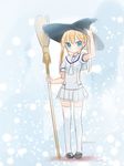  ascot blonde_hair blue_eyes broom hat koruri long_hair looking_at_viewer mary_janes original shoes skirt solo thighhighs twintails white_legwear witch_hat 