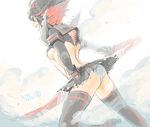  ass breasts drawr kill_la_kill matoi_ryuuko medium_breasts multicolored_hair panties revealing_clothes scissor_blade senketsu sideboob suspenders sword thighhighs translated two-tone_hair underwear weapon yoshinori_(fmn) 