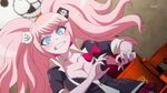  animated animated_gif blonde_hair blue_eyes bow breasts cleavage danganronpa enoshima_junko nail_polish necktie skirt tie 