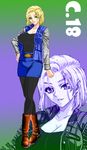  1girl android_18 blonde_hair breasts dragon_ball dragonball_z green_eyes kagami large_breasts photoshop solo 