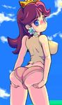  1girl artist_request ass ass_grab breasts brown_hair cropped crown female huge_ass large_breasts looking_at_viewer lowres mario_(series) princess_daisy red9_(isktmz) solo super_mario_bros. super_mario_land 