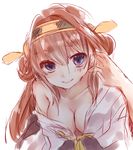  bare_shoulders blue_eyes breasts brown_hair cleavage hairband kantai_collection kongou_(kantai_collection) large_breasts looking_at_viewer off_shoulder smile solo upper_body yayoi_(egoistic_realism) 