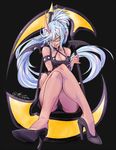  alternate_color blue_hair breasts cleavage crossed_legs demon_girl glasses high_heels horn kneesocks_(psg) legs long_hair medium_breasts one_eye_closed panty_&amp;_stocking_with_garterbelt ponytail red_skin sitting solo tongue tongue_out torichamaru 