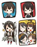  akagi_(kantai_collection) brown_eyes brown_hair chibi detached_sleeves glasses hair_ornament hairband haruna_(kantai_collection) hiei_(kantai_collection) itomugi-kun japanese_clothes kaga_(kantai_collection) kantai_collection kirishima_(kantai_collection) kongou_(kantai_collection) long_hair looking_at_viewer multiple_girls nagato_(kantai_collection) nontraditional_miko smile solid_circle_eyes thighhighs very_long_hair zettai_ryouiki 