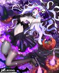  candy dress fishnets food halloween hat jack-o'-lantern lollipop multicolored_hair pantyhose purple_hair solo two-tone_hair vampire weed_(astarone) white_hair witch_hat x_legend 