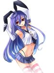  animal_ears black_panties breasts bunny_ears cosplay crop_top crop_top_overhang drawfag elbow_gloves fake_animal_ears gloves hairband highleg highleg_panties iris_heart kami_jigen_game_neptune_v kantai_collection long_hair medium_breasts microskirt midriff navel neptune_(series) panties purple_hair red_eyes sailor_collar shimakaze_(kantai_collection) shimakaze_(kantai_collection)_(cosplay) simple_background skirt smile solo striped striped_legwear thighhighs underwear white_background white_gloves 