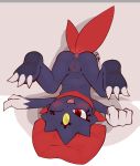  2019 absurd_res anus blush claws feet female hi_res mammal nintendo one_eye_closed perfectlynormal pok&eacute;mon pok&eacute;mon_(species) pussy red_eyes semi-anthro simple_background solo tongue tongue_out upside_down video_games weavile 