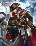  anchor black_hair blue_eyes boots cutlass_(sword) francis_roronoa hat jikuu_no_umi_no_historica male_focus pirate pirate_hat scar solo thigh_boots thighhighs tricorne weed_(astarone) 