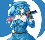  bad_id bad_pixiv_id belt blue_eyes blue_hair brown_gloves dress gloves hair_bobbles hair_ornament hat kawashiro_nitori key light_stick long_sleeves looking_away shirt short_hair short_twintails skirt skirt_set smile solo touhou traffic_baton twintails two_side_up 