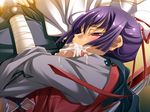  1girl dark_skin game_cg highres hikage_eiji kannei koihime_musou oral penis purple_eyes purple_hair short_hair uncensored 