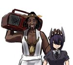  1girl black_hair boombox commentary commentary_request dark_skin eyepatch jugem-t kantai_collection original purple_hair school_uniform tenryuu_(kantai_collection) the_first_ship_of_the_kongou_from_jamaica 