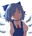  artist_request blue_eyes blue_hair bow cirno drawfag hair_bow head_tilt ice ice_wings looking_at_viewer lowres open_mouth puffy_short_sleeves puffy_sleeves ribbon short_sleeves simple_background solo touhou white_background wings 