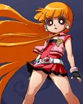  1girl akatsutsumi_momoko akazutsumi_momoko bare_legs child earring earrings fingerless_gloves gloves hyper_blossom isu jewelry long_hair lowres oekaki open_mouth orange_hair pixel_art pixiv_thumbnail ponytail powerpuff_girls powerpuff_girls_z red_eyes skirt solo very_long_hair 