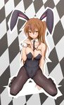  absurdres animal_ears asm_(iambros) breasts brown_eyes brown_hair bunny_ears bunnysuit chuunibyou_demo_koi_ga_shitai! cleavage detached_collar highres large_breasts long_hair necktie nibutani_shinka pantyhose side_ponytail wrist_cuffs 