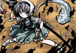  black_hairband blue_eyes hairband hemogurobin_a1c hitodama konpaku_youmu konpaku_youmu_(ghost) looking_at_viewer short_hair silver_hair solo sword touhou weapon 