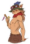  2014 brown_fur clothed clothing feathers fur league_of_legends looking_at_viewer male muscular muscular_male nestkeeper nipples pants riot_games solo teemo_(lol) topless video_games weapon yordle 