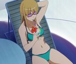  1girl bikini blonde_hair drink long_hair nakaizumi_youko rinne_no_lagrange scar screencap solo sunglasses swimsuit 