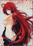  1girl absurdres ass back blue_eyes breasts high_school_dxd highres japanese_clothes kimono large_breasts long_hair miyama-zero official_art red_hair rias_gremory smile solo standing very_long_hair yukata 