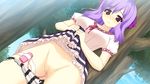  1girl artist_request censored character_request discreet_vibrator furumiyama_hatsumi game_cg kamiya_tomoe manatsu_8 panties purple_eyes purple_hair shirogane_otome short_hair skirt skirt_lift source_request striped striped_panties tree underwear vibrator 