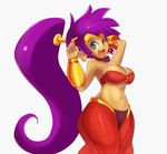  arabian_clothes bad_id bad_tumblr_id bandeau bare_shoulders blue_eyes bracer breasts choker dark_skin earrings harem_pants hoop_earrings jewelry large_breasts long_hair mato_spectoru midriff navel pants pointy_ears ponytail purple_hair see-through shantae:_half-genie_hero shantae_(character) shantae_(series) solo tiara very_long_hair 