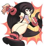  black_hair breasts brown_eyes clenched_hand elbow_gloves final_fantasy final_fantasy_vii fingerless_gloves gashi-gashi gloves kicking long_hair low-tied_long_hair medium_breasts no_bra shoes skirt socks solo suspenders tifa_lockhart underboob very_long_hair 