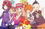  black_hair brown_hair callum_(pokemon) calme_(pokemon) chespin fennekin froakie meiji_(meeeeji) pokemon pokemon_(game) pokemon_xy sana_(pokemon) serena_(pokemon) smile tierno_(pokemon) toroba_(pokemon) 