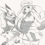  bare_shoulders braixen breasts breasts_apart dress eyewear_on_head gen_6_pokemon greninja hat lineart long_hair medium_breasts monochrome naso4 pokemon pokemon_(creature) pokemon_(game) pokemon_xy scarf serena_(pokemon) stick strapless strapless_dress sunglasses thighhighs twintails v 