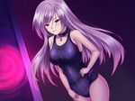  akashiya_moka collar competition_swimsuit inner_moka long_hair one-piece_swimsuit purple_hair red_eyes rosario+vampire ryo_(sora-ryu) swimsuit 